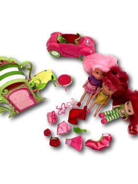 Hasbro Strawberry Shortcake Lot 5 includes 3 Dolls Car Wardrobe plus Accessories